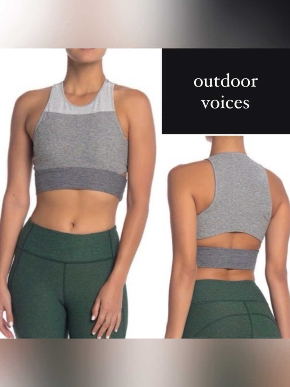 Outdoor Voices • Women’s Grey Slashback Tri-Tone Crop Top Small NWOT - Picture 3 of 3
